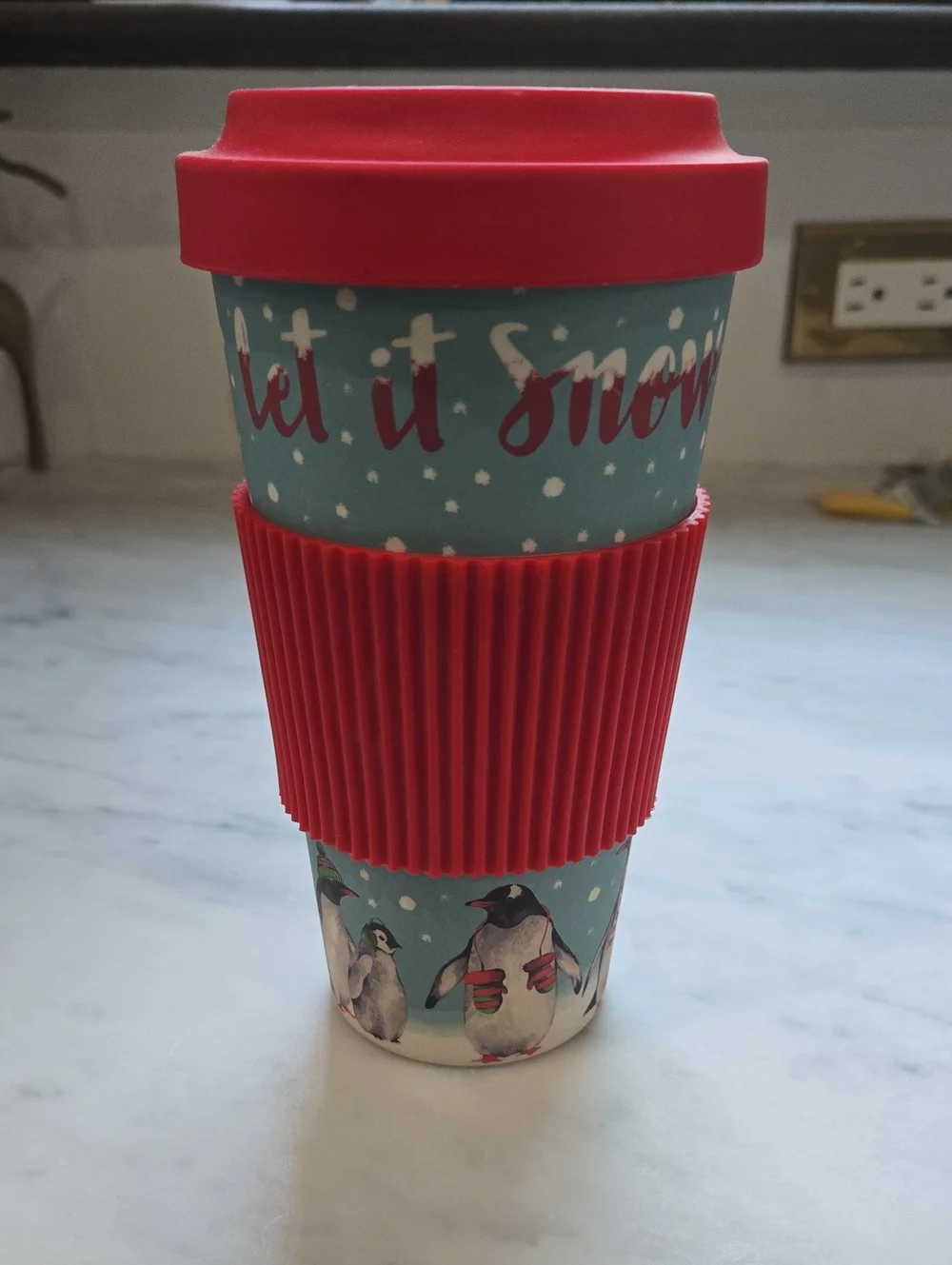 Let It Snow Penguin Travel Mug - Red & Teal by Cambridge